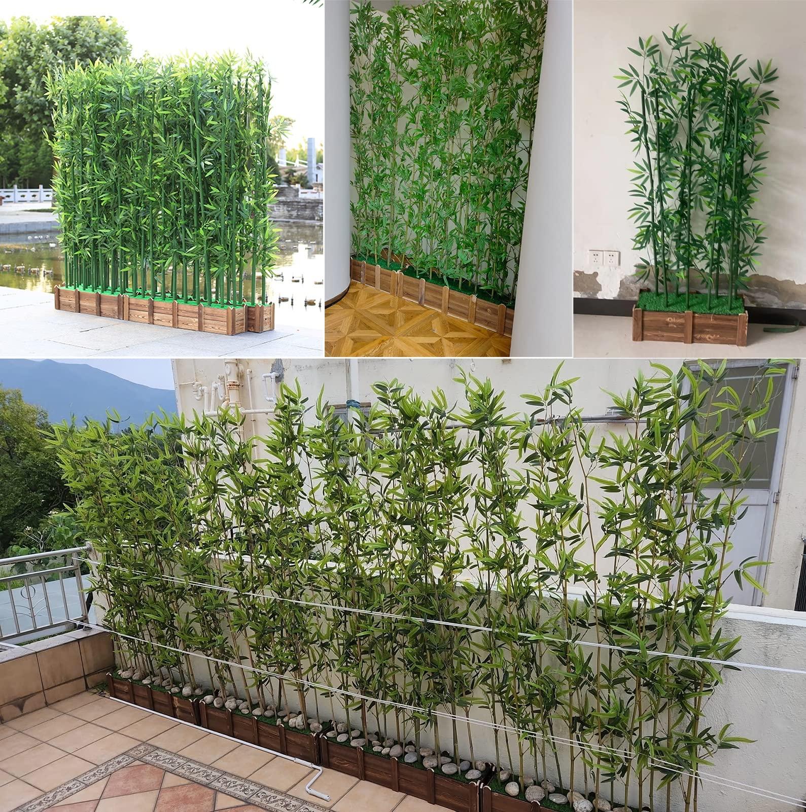 CMYUN Balcony Greenery Wall Artificial Bamboo, Tall Plant Privacy Fence with Wood Base, Indoor Outdoor Wall Dividers Faux Bamboo, Easy to Move (Color : Base-1.2m-20 Pole, Size : H-1m(39 3/8\"))