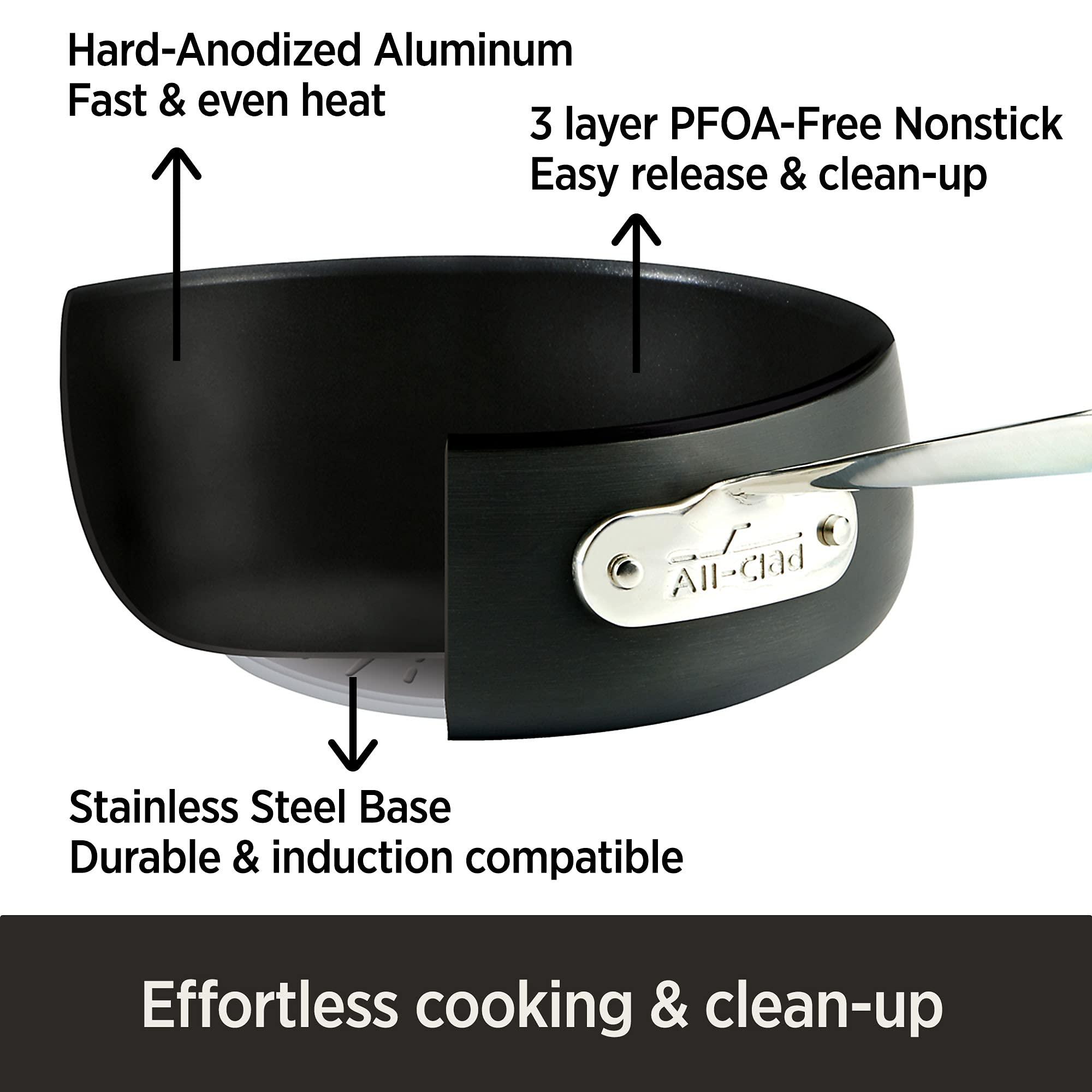 All-Clad All-Clad HA1 Hard Anodized Nonstick Saute Pan with Lid and Fry Pan Set 4 Quart, 10 Inch Induction Oven Broiler Safe 500F Pots and Pans, Cookware Black