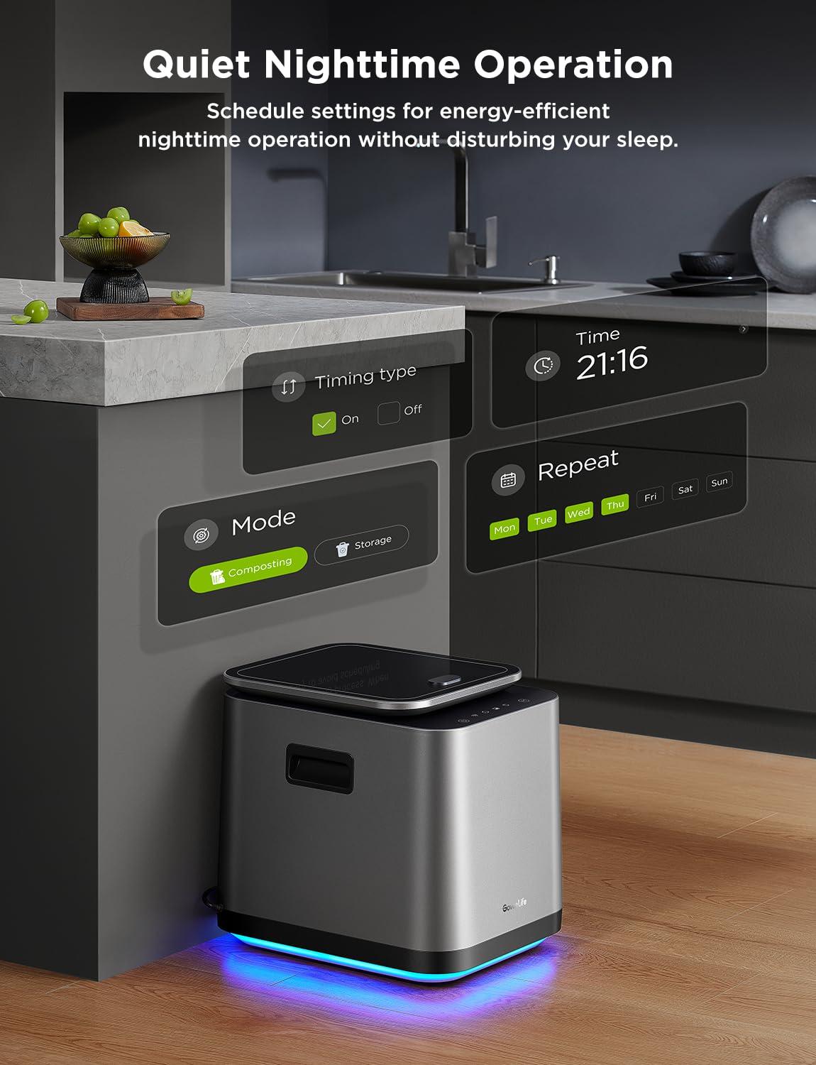 GoveeLife GoveeLife Smart Electric Composter for Kitchen, 3L Compost Bin Indoor Odorless with App & Voice Control, Auto-Cleaning, 3 Modes, Turn Food Waste to Fertilizer for Garden, Food Waste Compost Machine