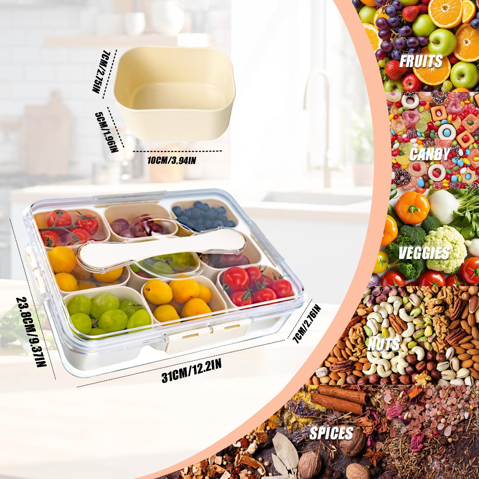 RELIY RELIY Dishwasher Safe Snackle Box Container,9-Compartment Snack Box With Lid,Divided Serving Tray With Lid And Handle,Divided Snack Box For Portable Snack Trays