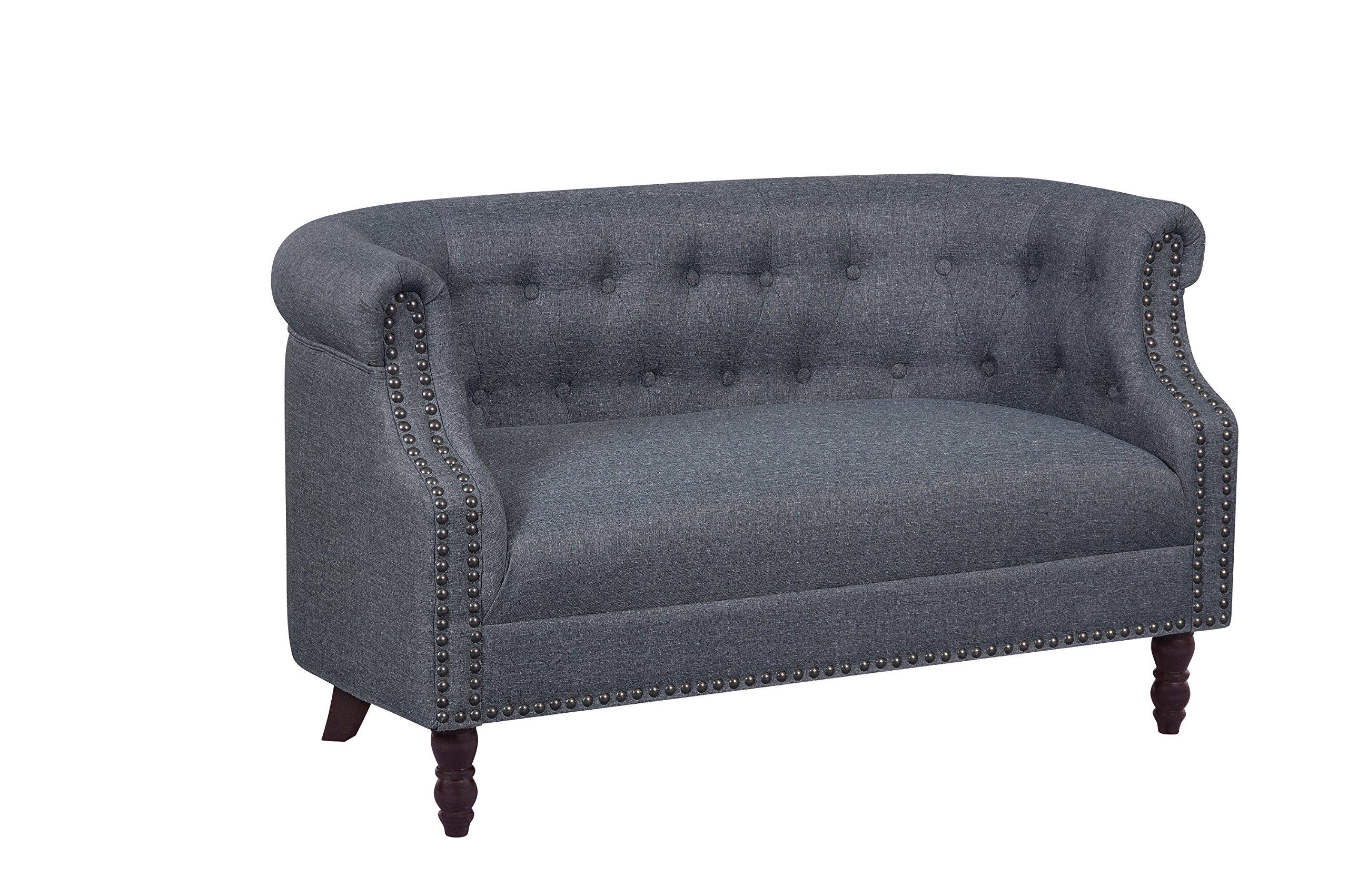 Container Furniture Direct Container Furniture Direct Huton Collection Contemporary Upholstered Linen Wingback Loveseat with Solid Wood Frame and Button Tufted Details, Dark Grey