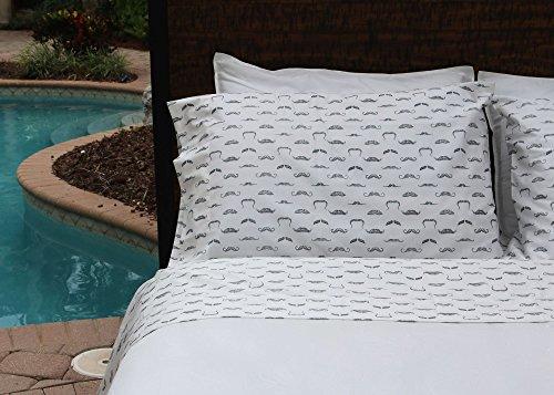 Thread Experiment Thread Experiment Mustache Print Matte Sateen Sheet Set for Men, Slate Grey/White, King