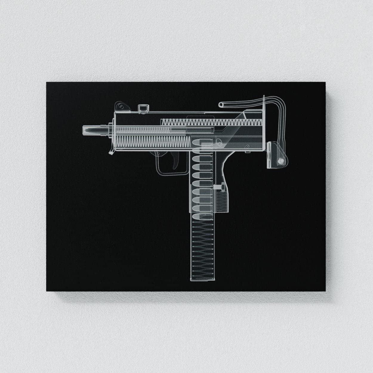 Sense Canvas Sense Canvas Uzi Canvas Art - X-Ray Cat Scan Gun Weapon Military Army Veteran Home Decor Print Poster Painting Medium 24x18 / 1.5\"