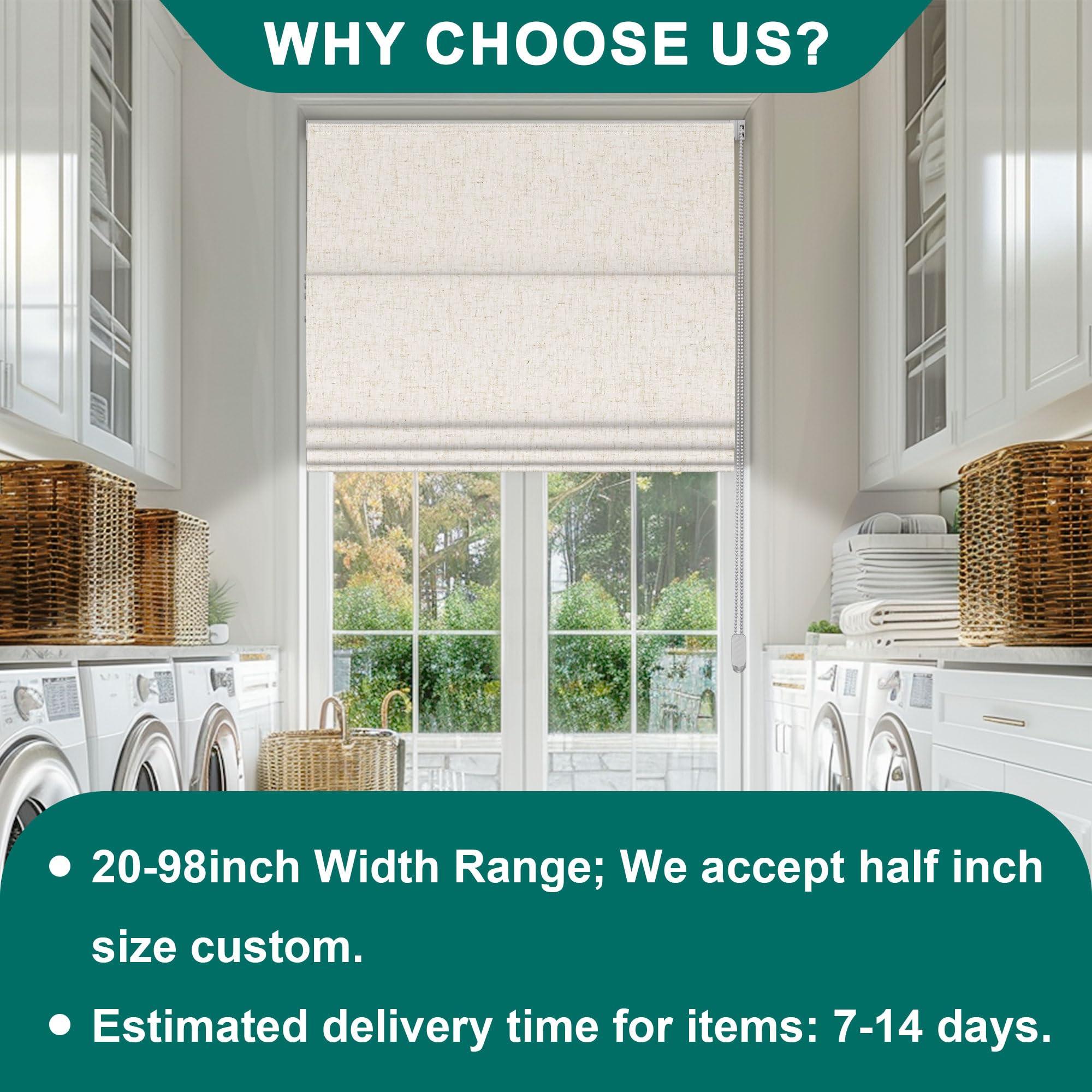 BERISSA BERISSA Roman Shades for Windows, Blackout Roman Blinds,Room Darkening Thermal Insulated Window Shades for Home Living Room Bedroom,Linen Beige,57" W x 72" H