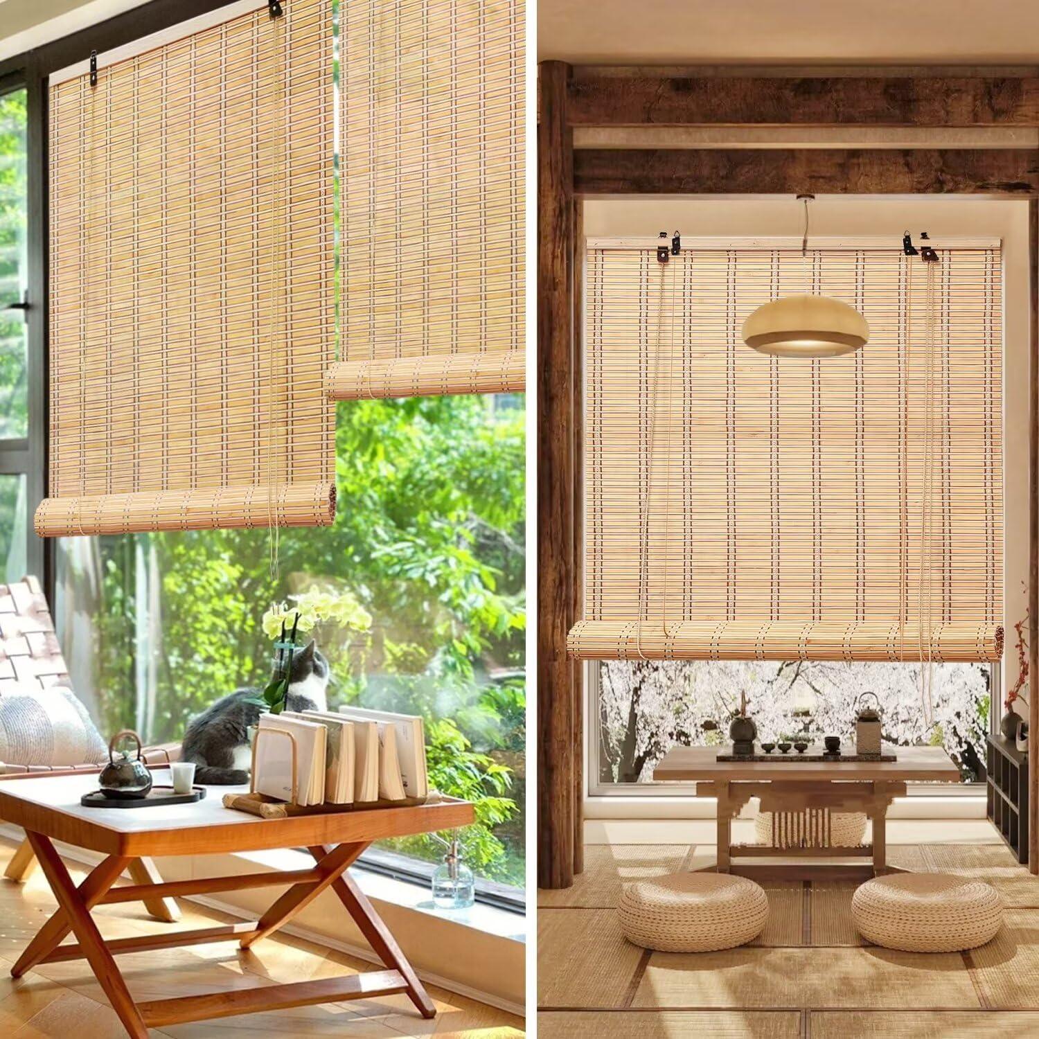 BAYUE Bamboo Blinds, Easy to Install Bamboo Shades, Bamboo Shades for Indoor Windows, Custom Sizes Roller Shades for Indoor Windows for Indoor & Outdoor Use
