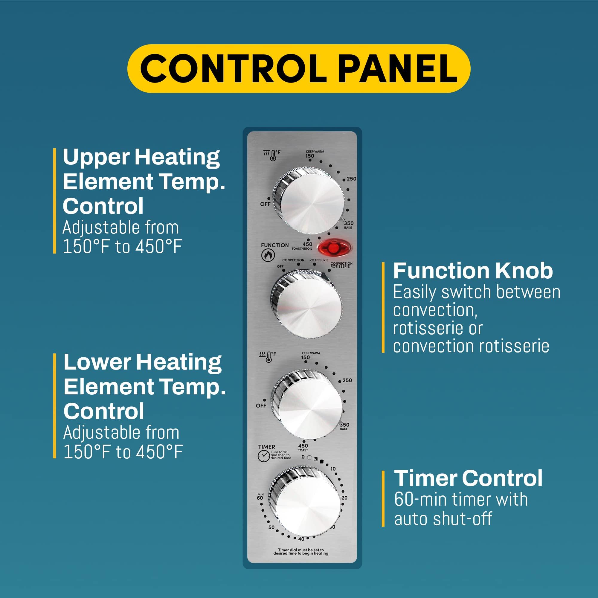 Elite Gourmet Elite Gourmet ETO4510B# French Door 47.5Qt, 18-Slice Convection Oven 4-Control Knobs, Bake Broil Toast Rotisserie Keep Warm, Includes 2 x 14\" Pizza Racks, Stainless Steel