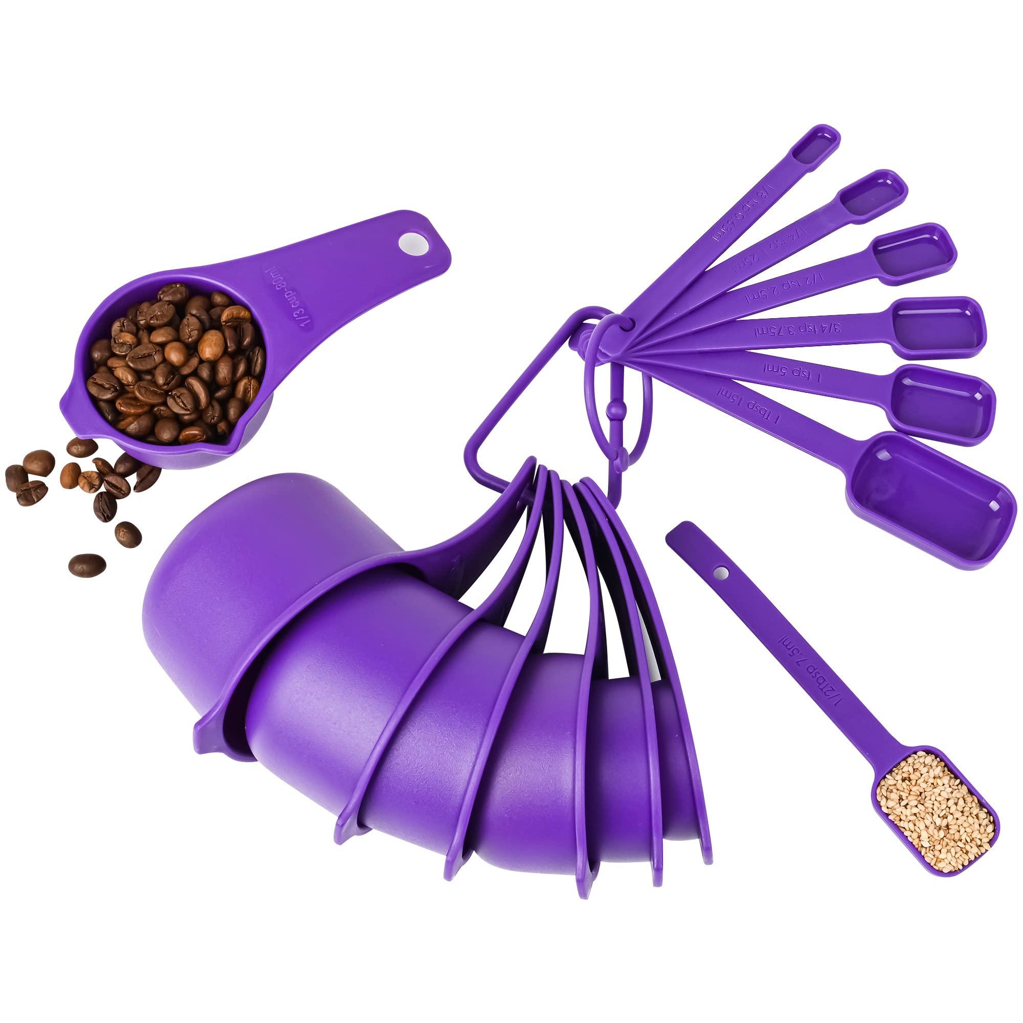 zoyizi zoyizi Measuring Cups and Spoons Set of 15, Plastic Measuring Cups and Spoons for Baking & Kitchen, Engraved Metric & US Markings for Liquid&Dry Measuring, BPA Free, Purple Measuring Cups & Spoons Set