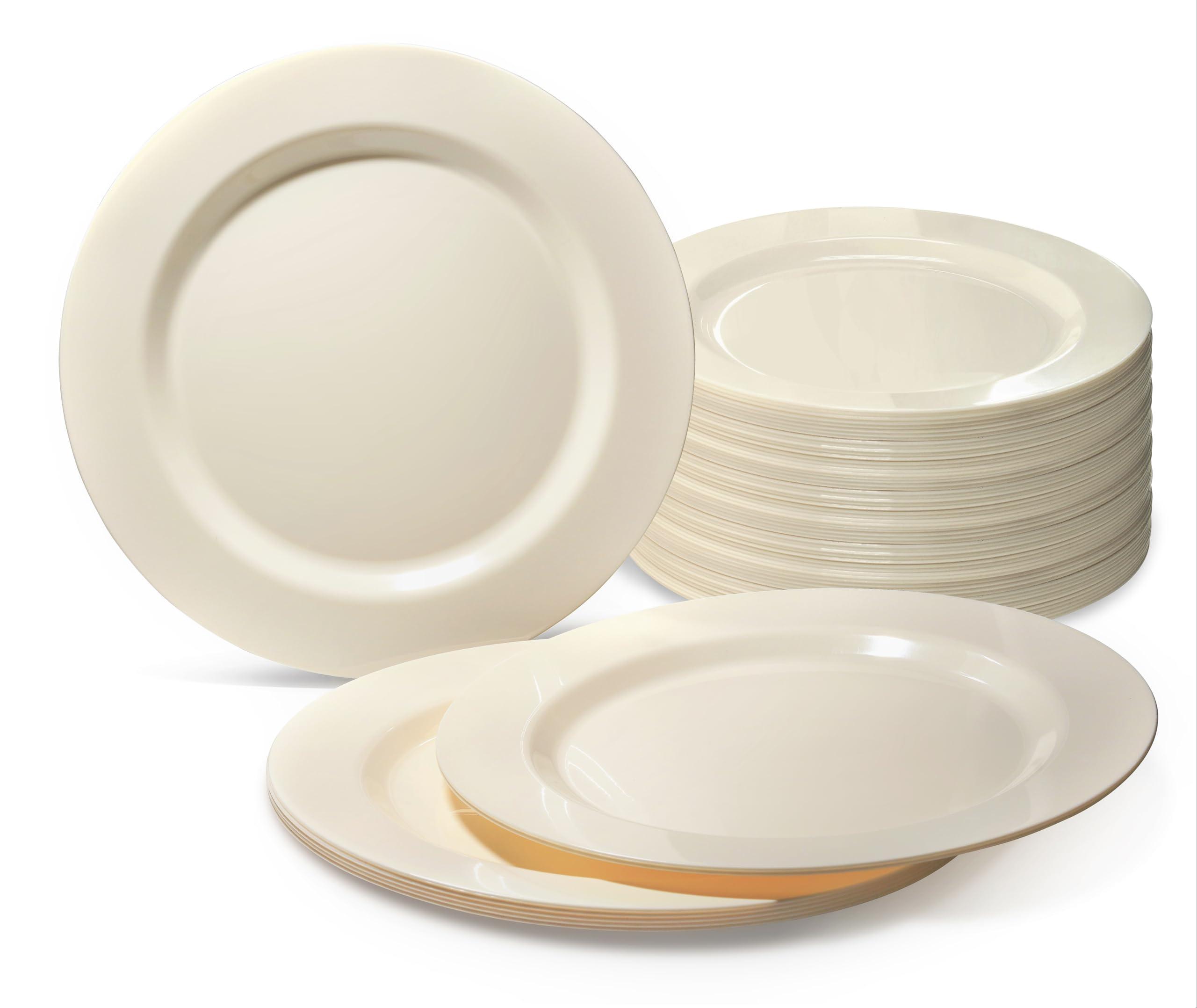 OCCASIONS FINEST PLASTIC TABLEWARE \" OCCASIONS \" 120 Plates Pack, Heavyweight Disposable Wedding Party Plastic Plates (6.25\'\' Dessert/Bread Plate, Plain Ivory)