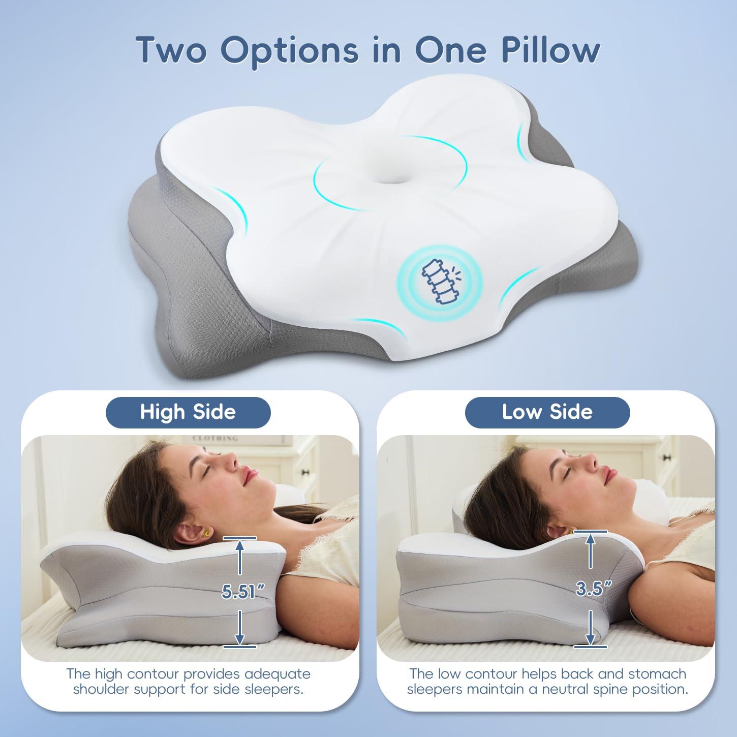 Fyova Fyova Cervical Neck Pillow, Odorless Ergonomic Memory Foam Pillows, Adjustable Memory Foam Neck with Breathable Pillowcase, Contoured Support for Side Back Stomach Sleepers