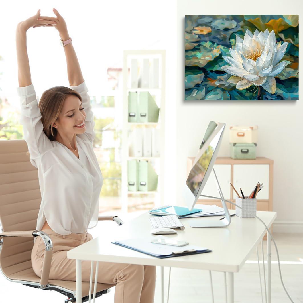 Generic Generic Zen Wall decoration Lotus art Plant Wall art Blooming White Lotus Painting Flower Art Abstract wall art Oriental style wall painting 24x36 poster frame