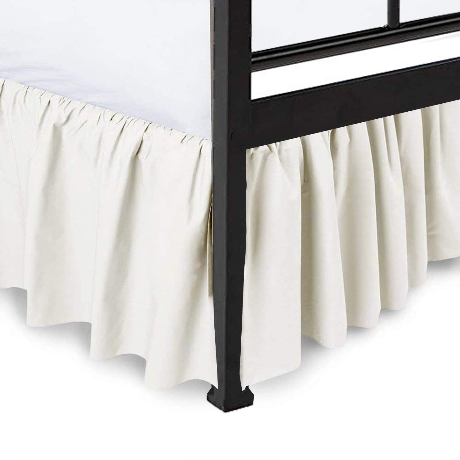 Exotic Linen Ruffled Bed Skirt Split Corners Ultrasoft Poly Cotton/Microfiber Upto 24\" Drop Expertise Tailored Fit Wrinkle Free Bed Skirt Dust Ruffle (Full XL-Ivory)(Available in All Bed Sizes and 10 Colors)