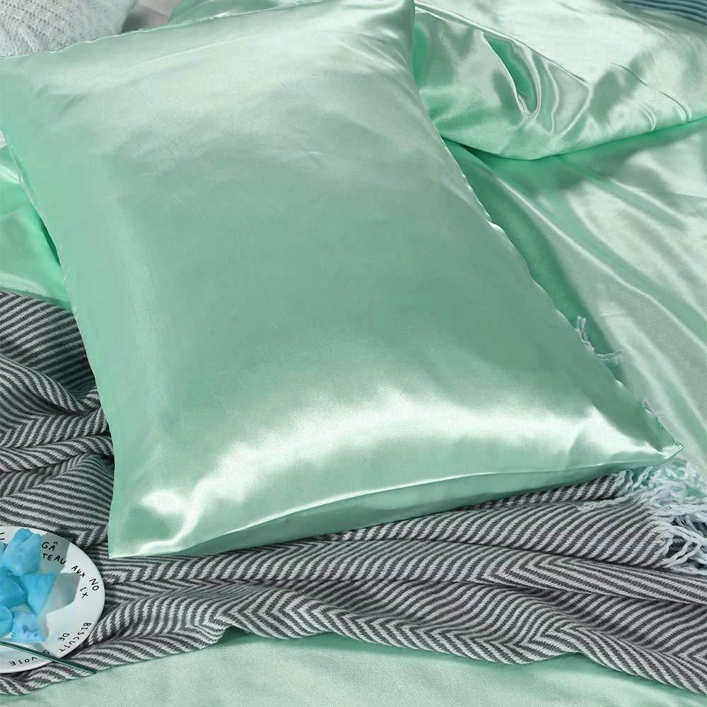 Phoenix Citadel Phoenix Citadel Aqua Blue Satin Duvet Cover Set Twin XL 4 Piece (Duvet Cover + Fitted 19\'\' + 2 Pillowcases) Zipper Closure Bedding Duvet Cover Set Rich Silk Satin Stain Resistant