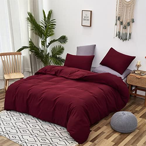 Luxlovery Luxlovery Burgundy Comforter Set Dark Red Bedding Set Full Maroon Marsala Wine Red Solid Soft Breathable Claret Blanket Quilts Maroon Comforter Set Women Girls