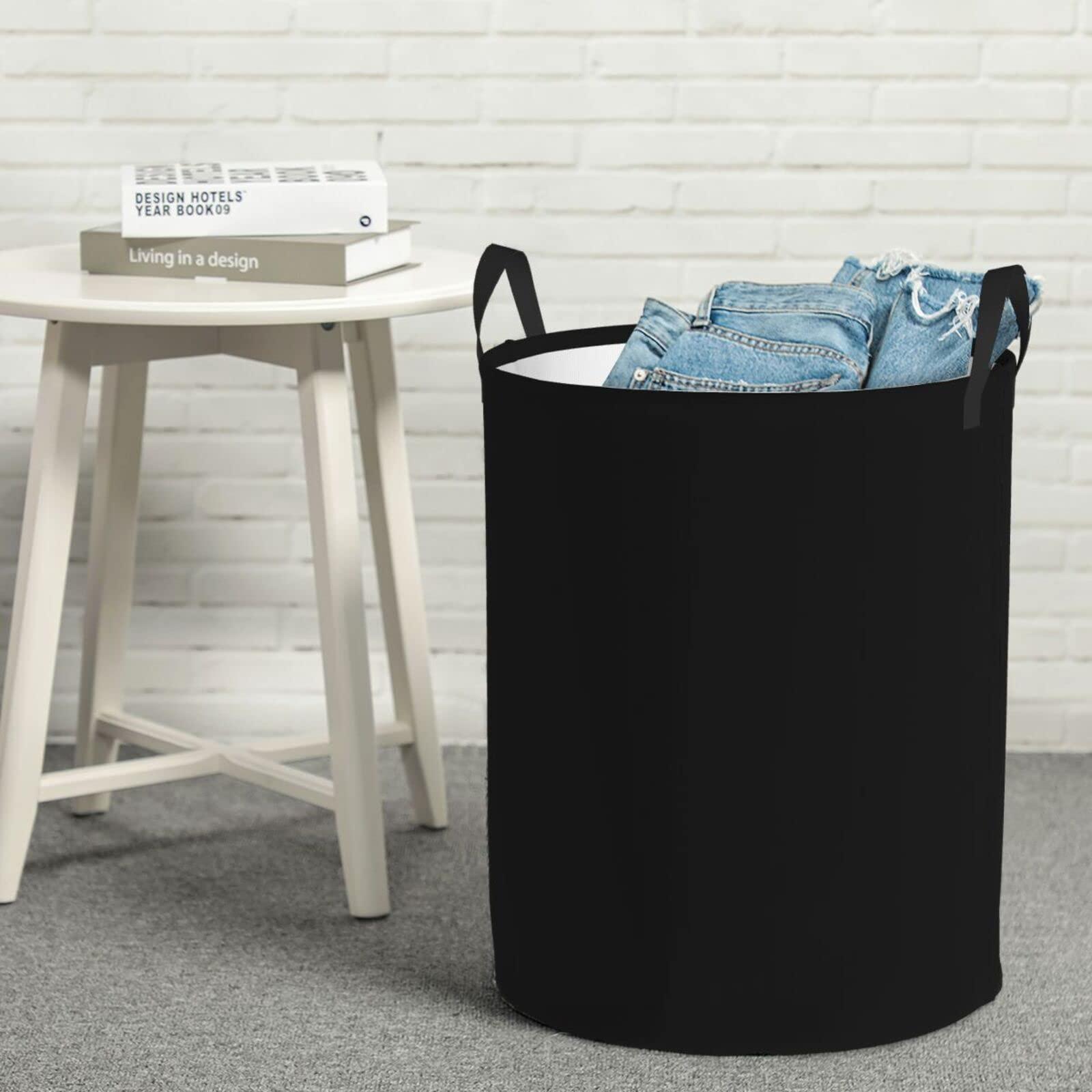 EdNeY Black Laundry Hamper with Durable Handle Waterproof Foldable Laundry Basket Round Dirty Clothes Organizer Storage Basket for Home Bathroom Office Nursery