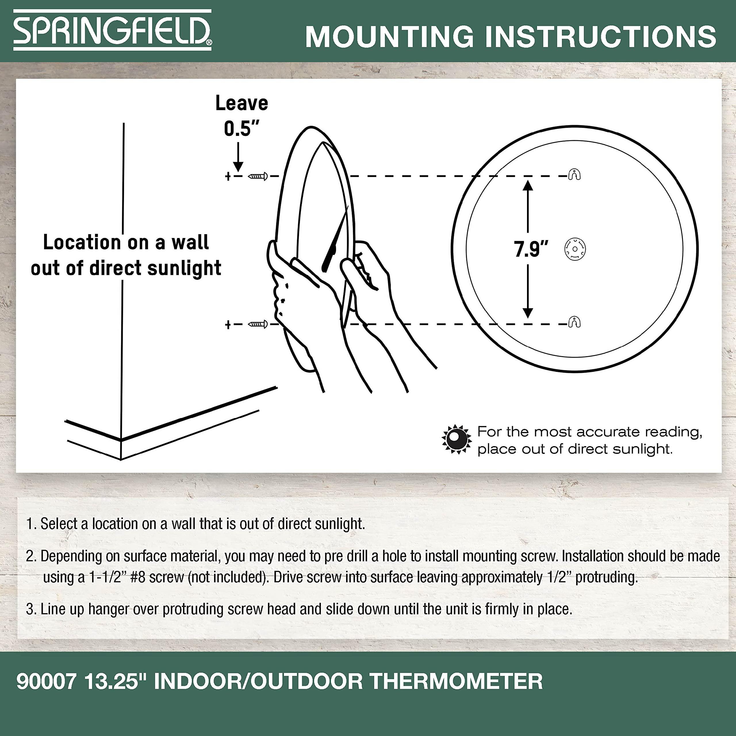 Springfield Springfield Indoor Outdoor Big and Bold Thermometer with Mounting Bracket, Easy to Read Numbers for Patio, Pool, and Indoor Areas, 13.25-Inch, White