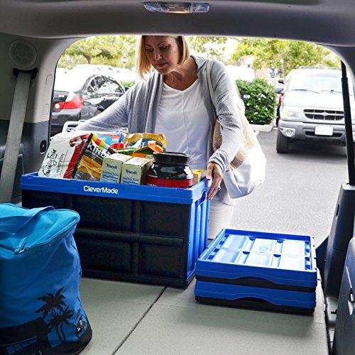 CleverMade CleverMade Collapsible Storage Bin, Royal Blue, 3PK - 62L (16 Gal) Stackable Storage Containers, Holds 100lbs Per Bin - Plastic Storage Bins for Organizing, Closet Storage, Garage Storage