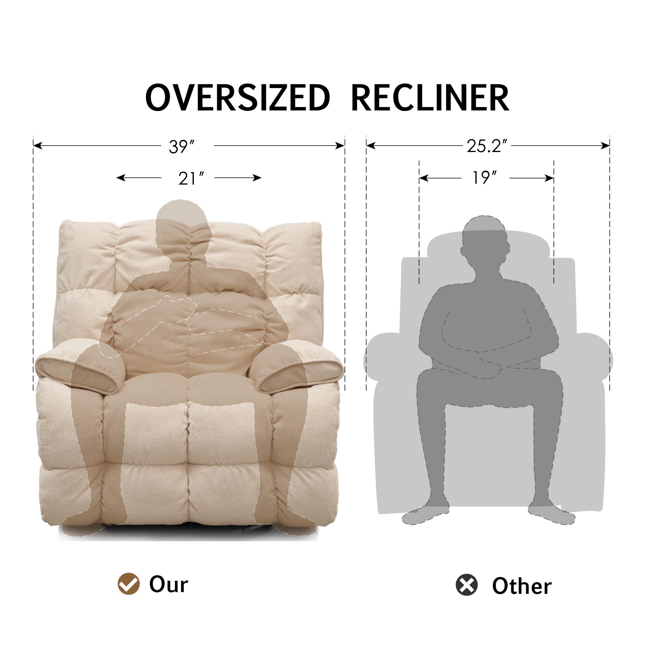 SITJOY Oversized Rocker Recliner Chair, Manual Overstuffed Extra Wide Rocking Recliners Soft with Breathable Soft Fabric, Swivel Rocker Recliner for Living,Soft Padded Headrest and Armrest (Manual, White)