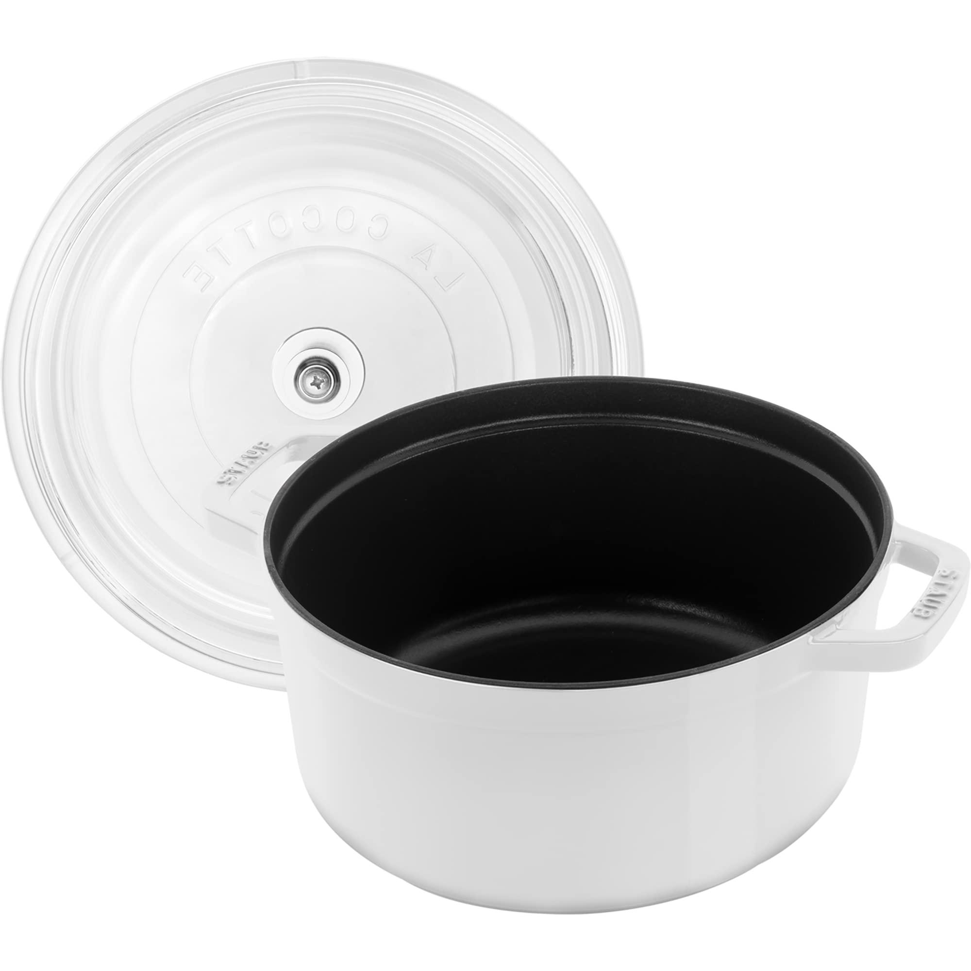 STAUB STAUB Cast Iron Dutch Oven 4-qt Round Cocotte with Glass Lid, Made in France, Serves 3-4, White