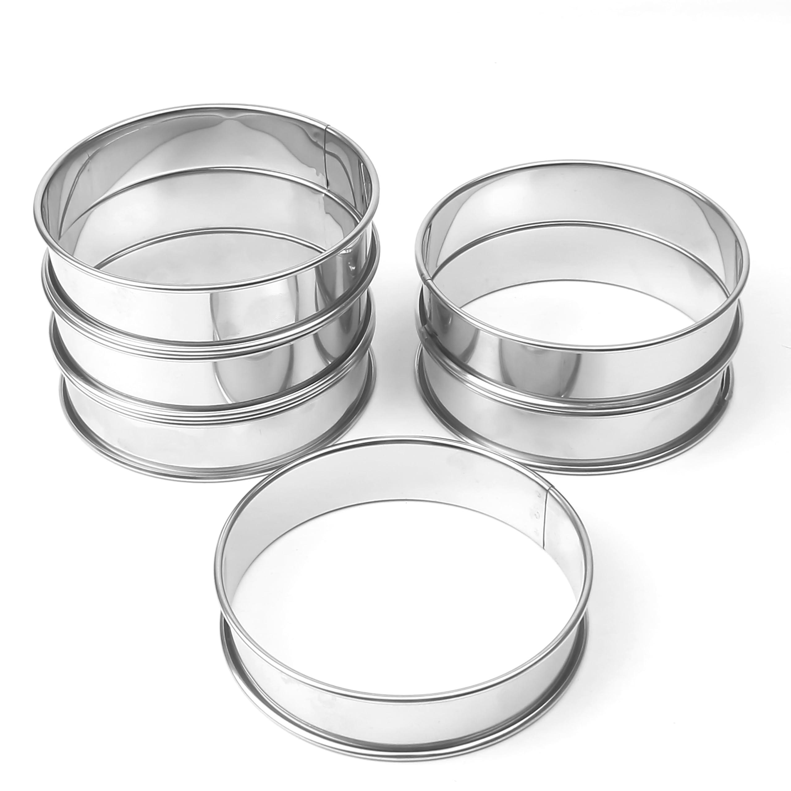 Marsrut 6Pack Stainless Steel Double Rolled Muffin Rings - Deep & Nonstick Molds | Set of Durable Round Tin Hamburger Pan Rings for Baking and Cooking Crumpet, Tart, Cookies, English Dish Pastry (Size: 4inch)