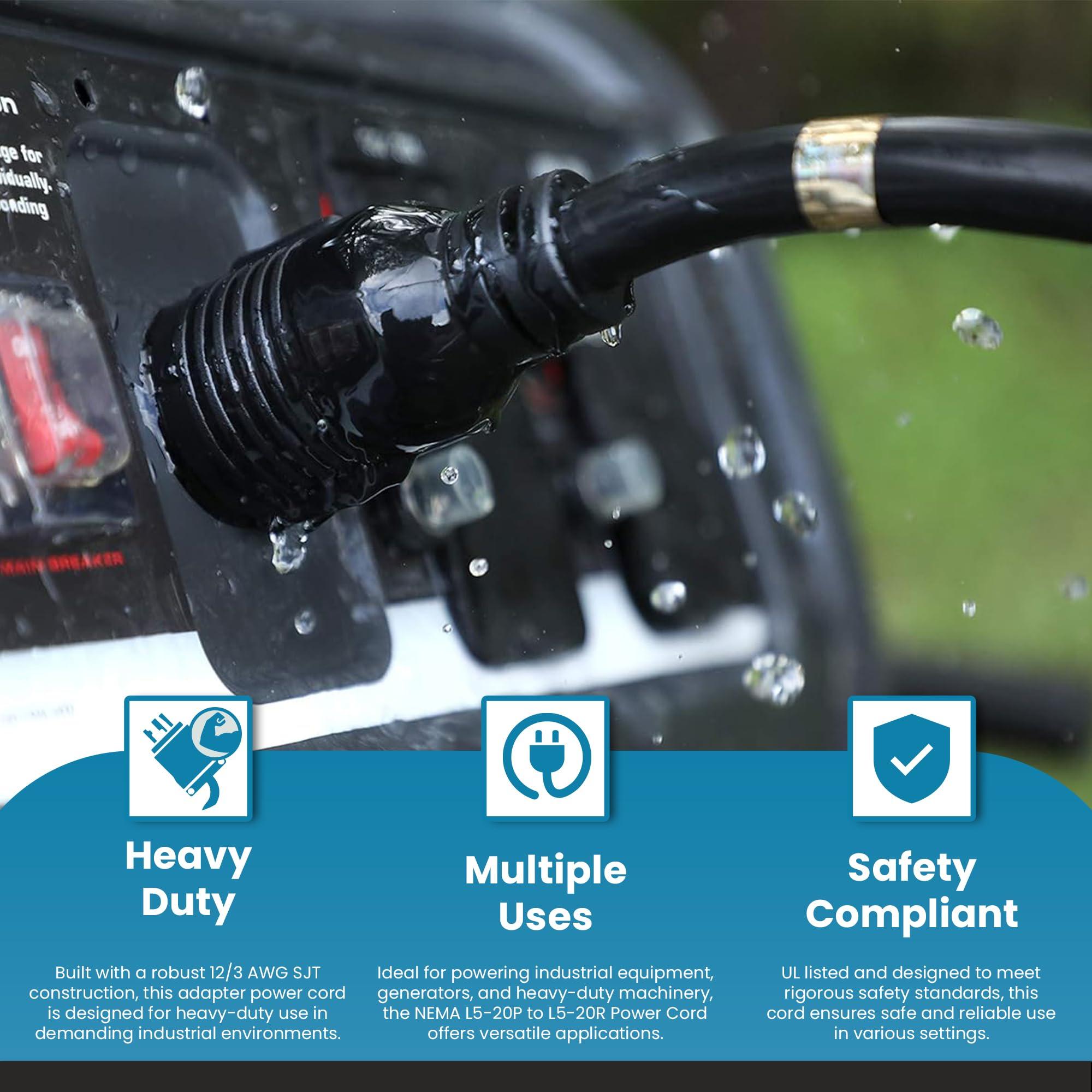 Iron Box IronBox Electric NEMA L5-20P to L5-20R Power Cord - 20A, 125V, 12/3 AWG SJT - UL Listed Power Cable Adapter - Heavy Duty Extension Cord for Outdoor, RV, Generator, Data Center & More (25 ft, Molded)