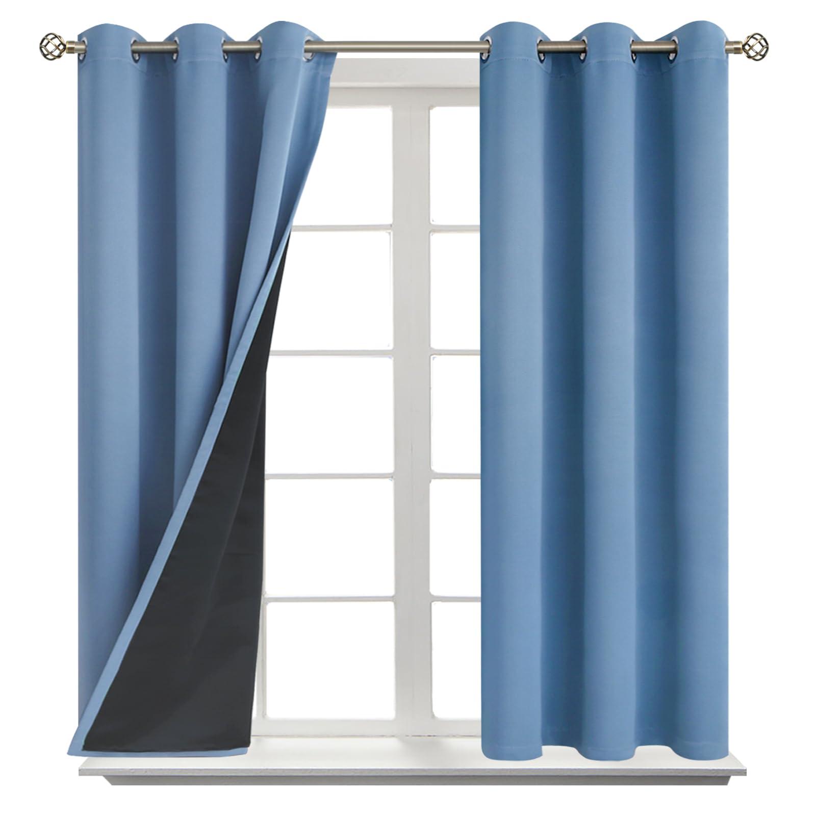 BGment BGment Short 100% Blackout Curtains for Bedroom, Thermal Insulated Energy Efficiency Noise Reducing Grommet Curtains 45 Inch Length with Liner for Small Window 2 Panels Each 42 Inch Wide, Denim Blue