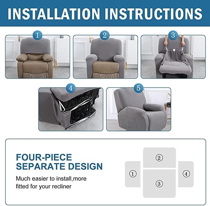 ZYYH ZYYH Recliner Chair Cover 4-Pieces with Pockets Recliner Chair Slipcovers 1 Seater Couch Armchair Cover for Recliner Couch Cover Printed Furniture Protector with Elastic Bottom (Color : K)