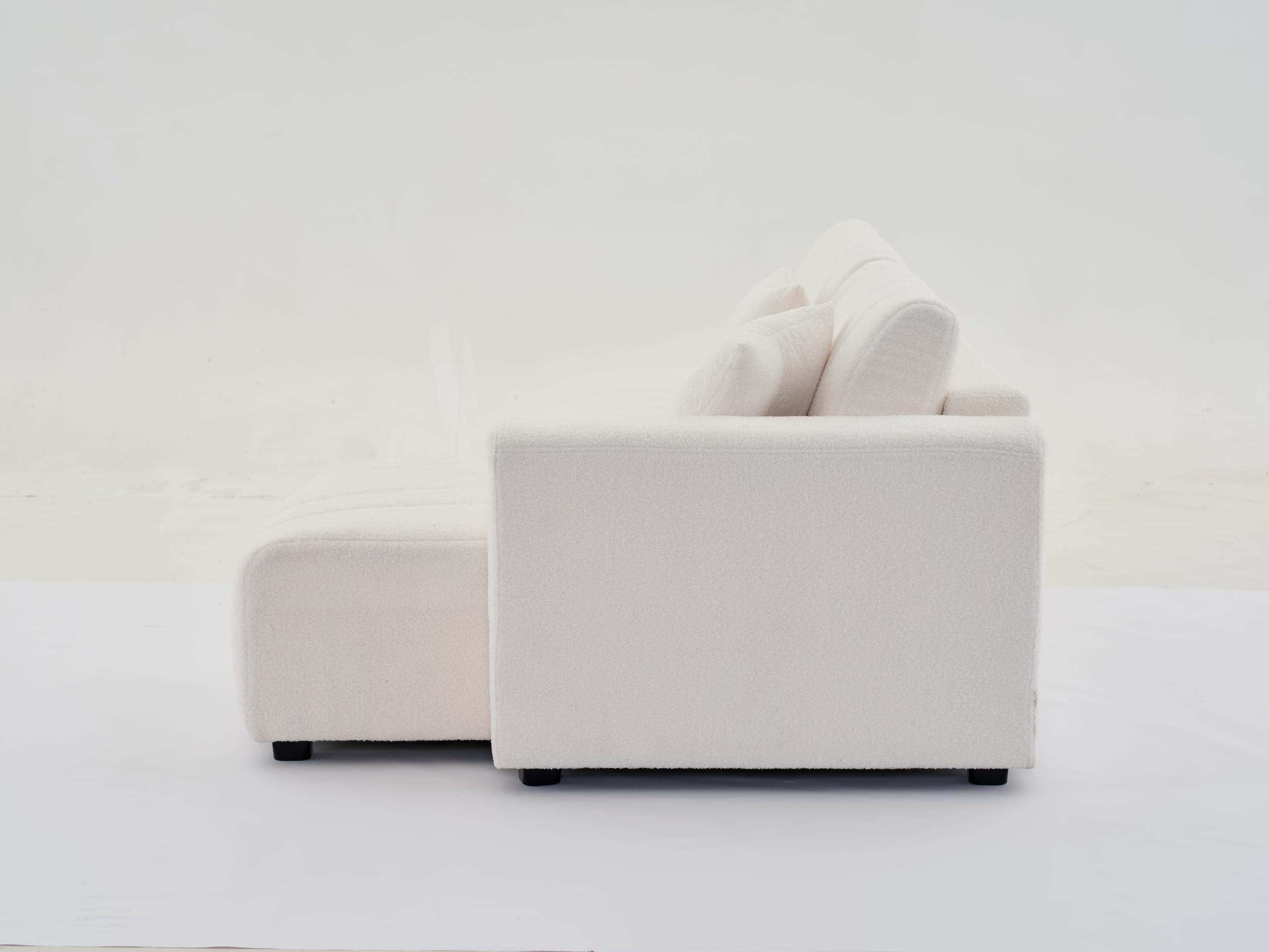 FANYE Oversized 2-Piece Right Facing Sectional Sofa Couch for Living Room, 104-Inch L-Shaped Wool Upholstered Channel Tufted Convertible Sofa&Couch with Left Chaise Daybed and Pillows