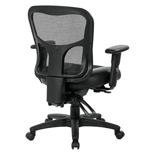 Office Star Office Star ProGrid Breathable High Back Manager's Chair with Leather and Mesh Seat, Adjustable Height and Arms, Dual Function Control, and 360 Degree Swivel, Black