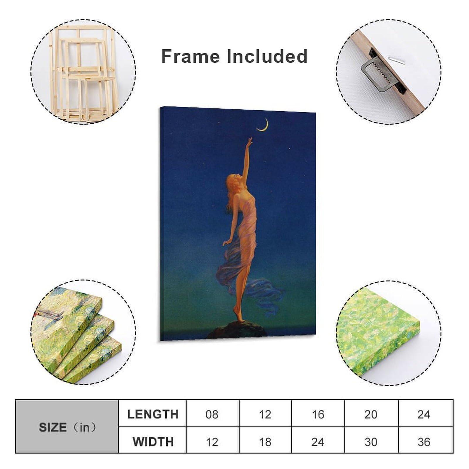 generic Maxfield Parrish Painting Reach for The Moon, Blue, Famous Vintage Painting Poster, Romantic Renaiss Wall Art Paintings Canvas Wall Decor Home Decor Living Room Decor Aesthetic Prints 08x12inch(20x30