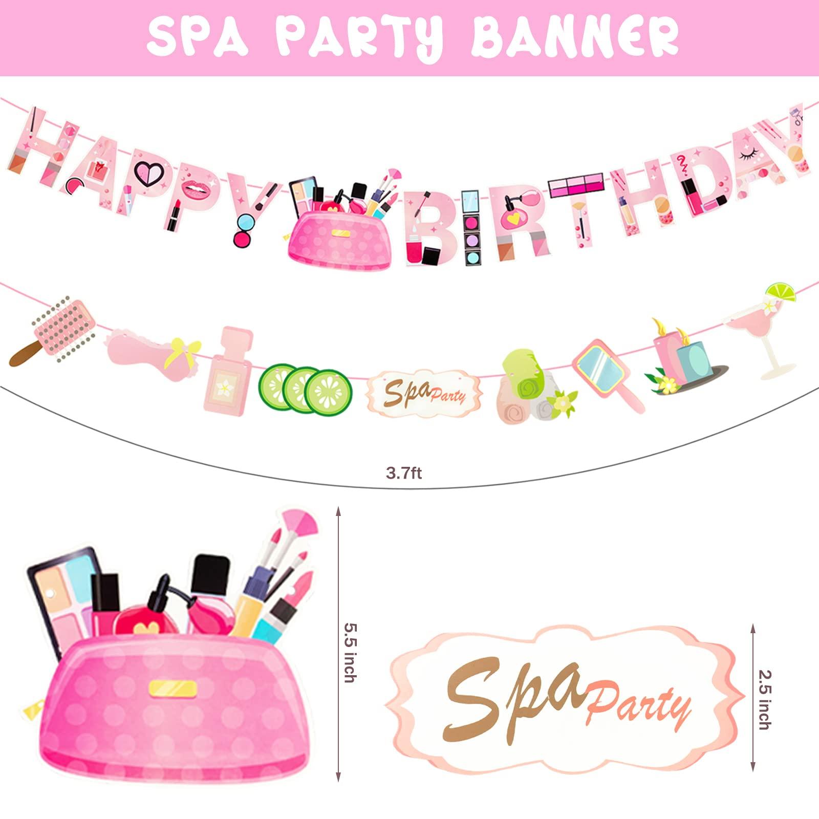 Hombae Hombae Spa Party Supplies for Girls, Spa Makeup Birthday Party Decorations Pink Spa Day Salon Themed Lipstick Cosmetics Fan Cutout Pom Happy Birthday Banner Balloon Cake Cupcake Topper
