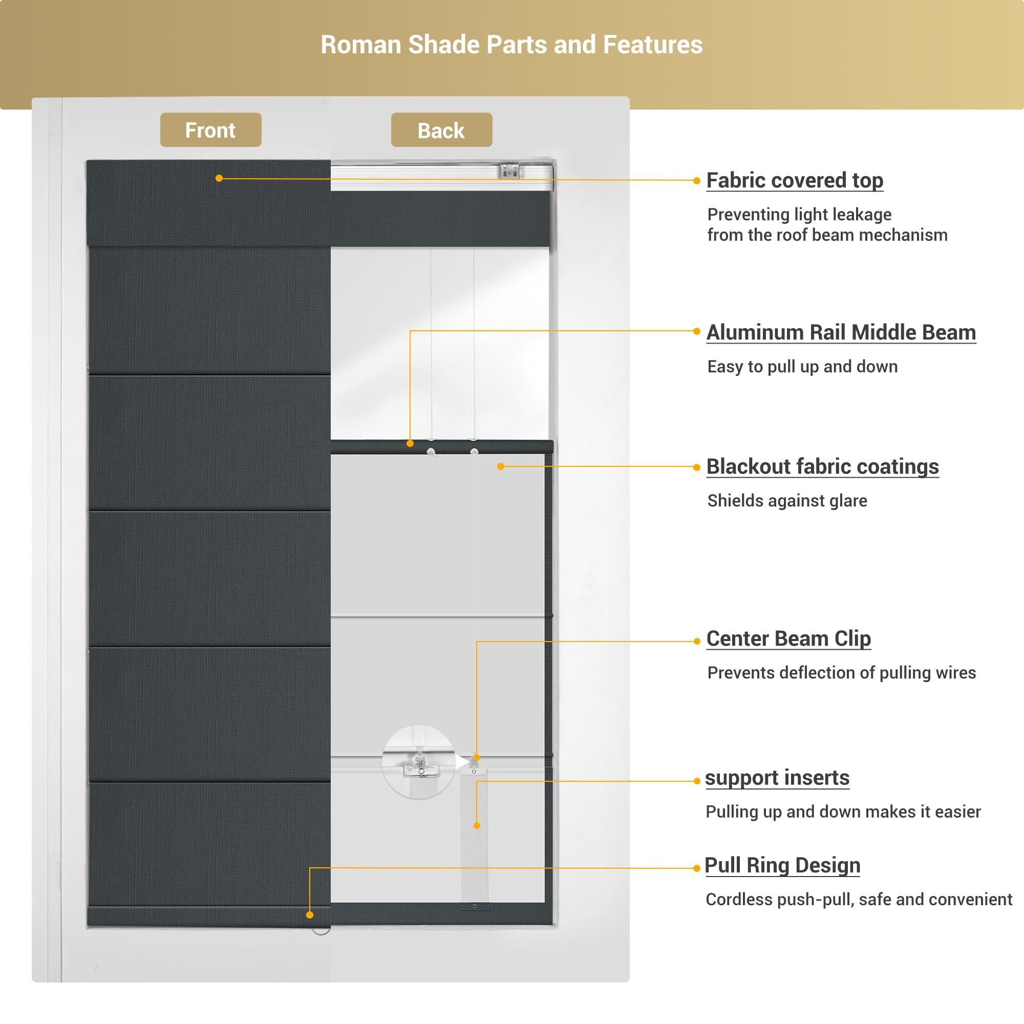 HOTSOON HOTSOON Top Down Bottom Up Roman Shades for Window,Cordless,Blackout Roman Window Shades,Room Darkening Fabric Thermal Insulation Custom Roman Blinds for Living Room Loft,Dark Gray,68W x 56H
