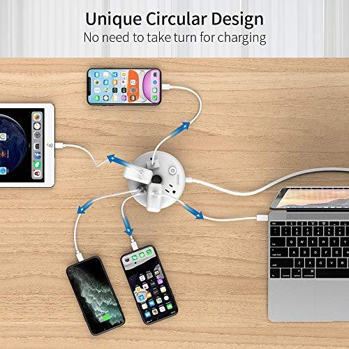 NTONPOWER NTONPOWER Power Strip Flat Plug with Circuit Breaker, 4 Outlet 2 USB Desktop Charging Station with 5ft Extension Cord, Wall Mount Compact for Travel Home Office Bedside