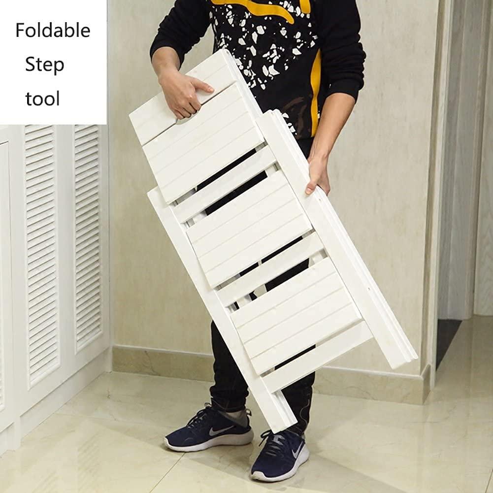 LUNEZY Wooden Folding Step Ladder Folding Step Stool for Adults & Kids Kitchen Ladders Small Foot Stools Portable Shoe Bench/Flower Rack Durable