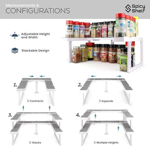 Spicy Shelf Spicy Shelf Deluxe - Expandable Spice Rack and Stackable Cabinet & Pantry Organizer (1 Set of 2 Shelves) - As seen on TV Deluxe (Spicy Shelf Organizer) - Pantry Organization - Pantry Spice Organizer