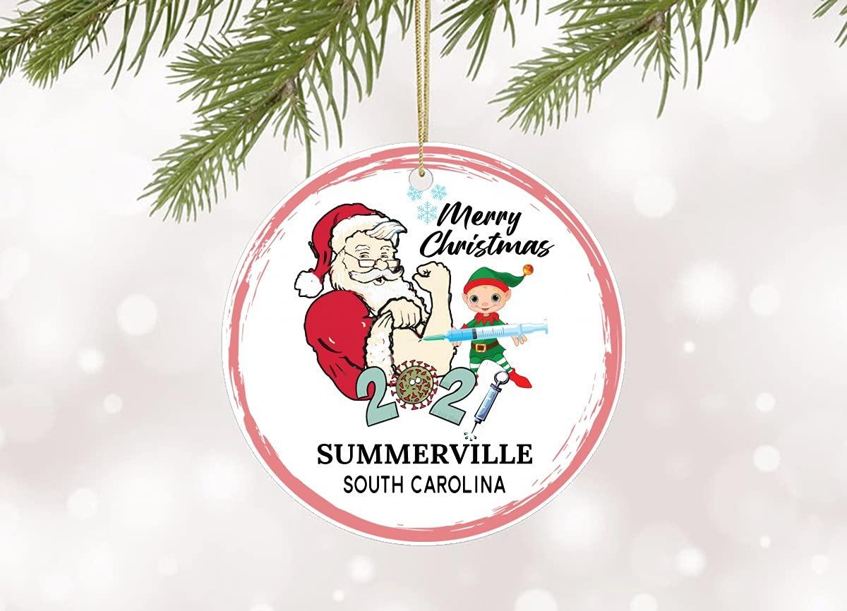 GiftsForFamily Christmas Ornament 2021 Keepsake City Summerville SC Christmas Decoration Gift South Carolina Ornaments Tree Xmas Gift Family MDF Plastic 3\" White