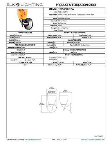 ELK Elk 10150/1PC-YW Celina 1-Light Sconce in Polished Chrome with Yellow Glass