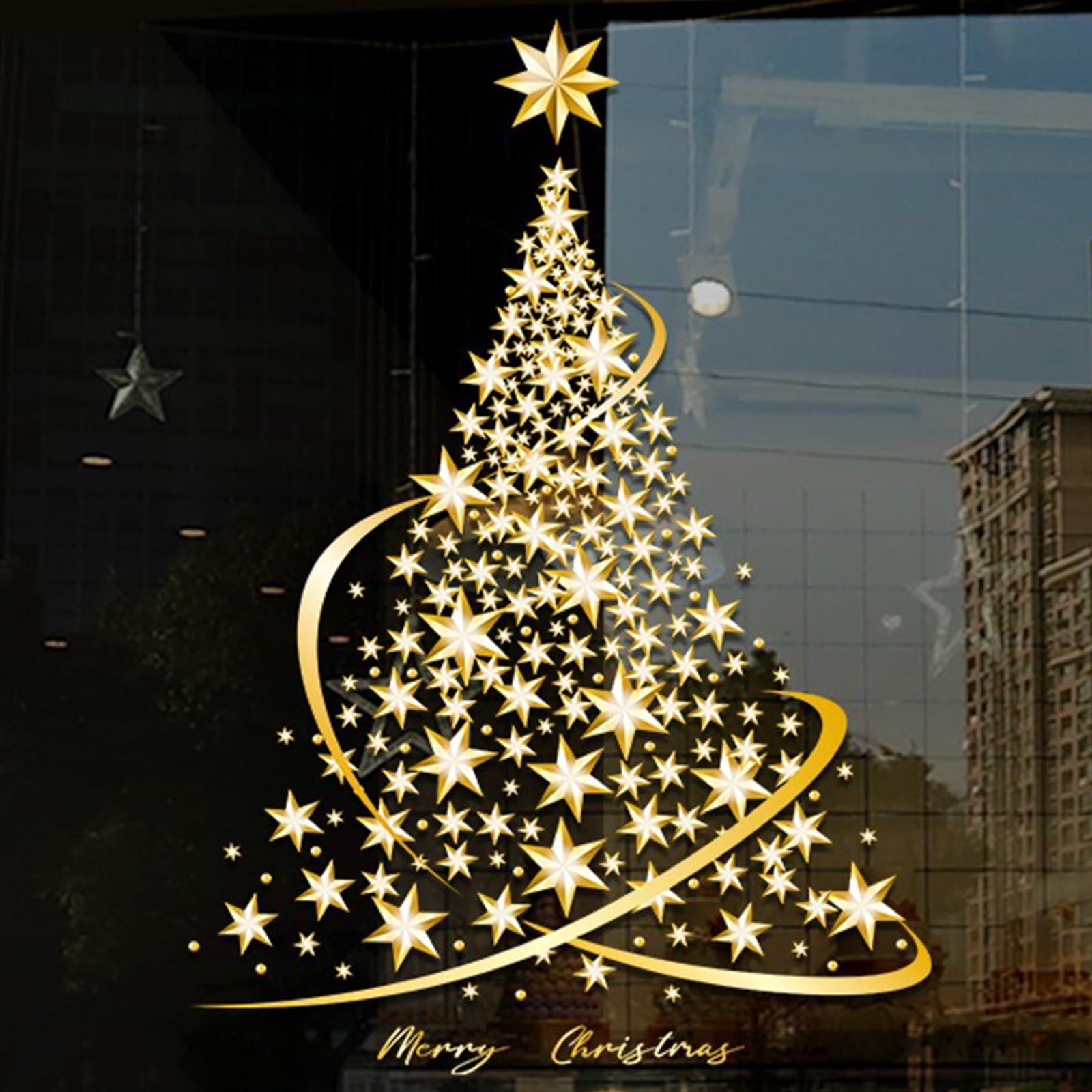 Muzrunq Muzrunq Window Stickers Christmas Window Clings Golden PVC Christmas Tree Stickers Reusable DIY Static Wall Mural for Home Shop Window Glass Display Decorations 31x22 Inch
