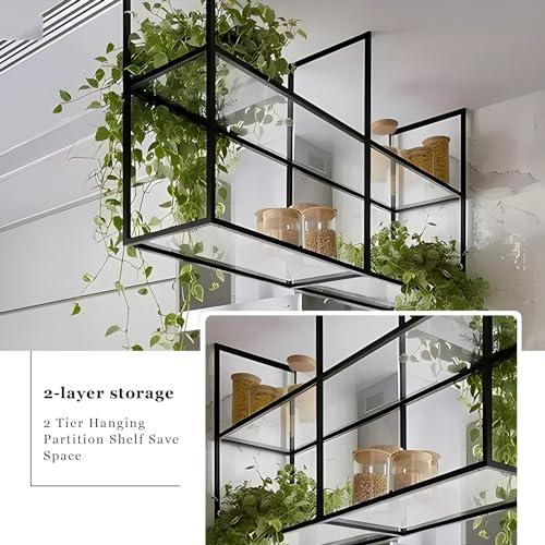 Yopappol Yopappol Ceiling Mount Shelf, 2 Tier Hanging Storage Rack, Metal & Acrylic Floating Wall Shelves Plant Stand Pot Pan Organizer for Restaurant Kitchen Flower Shop (Size : 60x30x80cm)