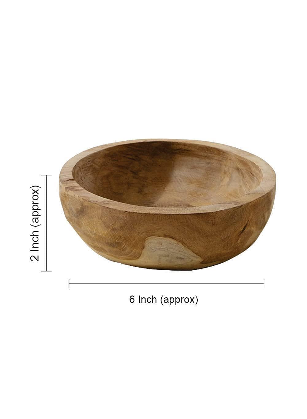Serene Spaces Living Serene Spaces Living Set of 2 Natural Teak Serving Bowl, Hand-Carved Large Salad Bowl, Wooden Decorative Dish for Keys, Jewelry, Potpourri, Decorative Fruit Bowls, Measures 6\" Diameter & 2\" Tall
