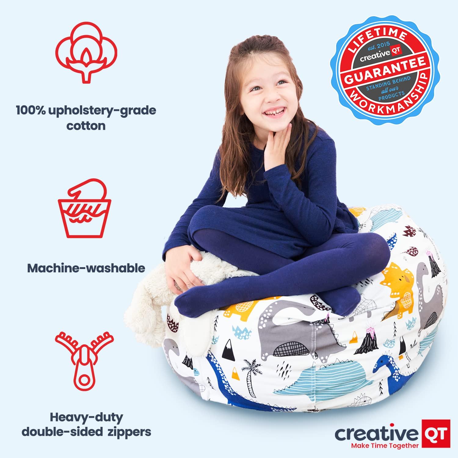Creative QT Creative QT Stuff n Sit Extra Large 38 Bean Bag Storage Cover for Stuffed Animals & Toys, Giant Beanbag Chair for Plush, Toddler & Kids Rooms Bedroom Organizer, Grey/White Striped