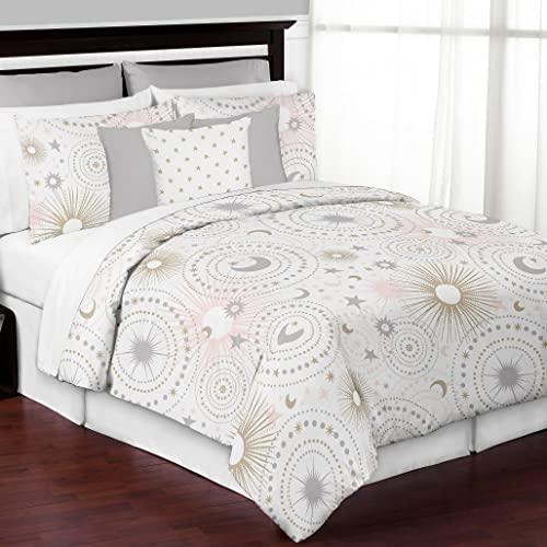 Sweet Jojo Designs Sweet Jojo Designs Blush Pink, Gold, Grey and White Star and Moon Celestial Girl Full/Queen Kid Childrens Bedding Comforter Set 3 Pieces
