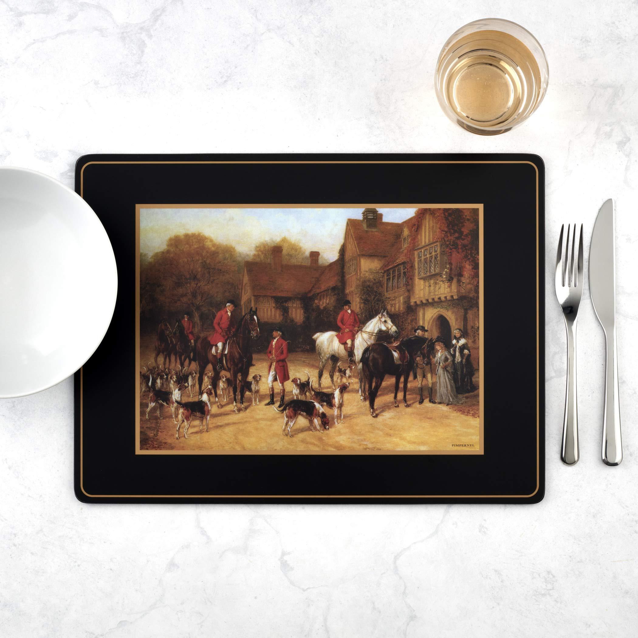 Pimpernel Pimpernel Tally Ho Collection Placemats | Set of 4 | Heat Resistant Mats | Cork-Backed Board | Hard Placemat Set for Dining Table | Measures 15.7” x 11.7”