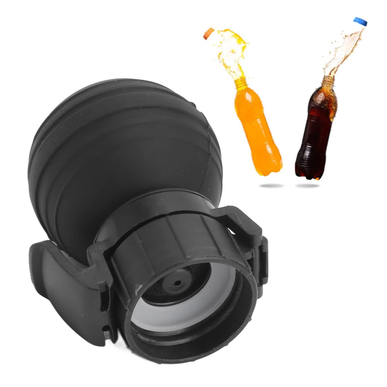 F&Y Silicone Soda Bottle Lid with Air Pump, Leak Proof Carbonated Drink Fizz Keeper, Reusable Pump Cap Saver & Stopper for Beverage Freshness (Black)