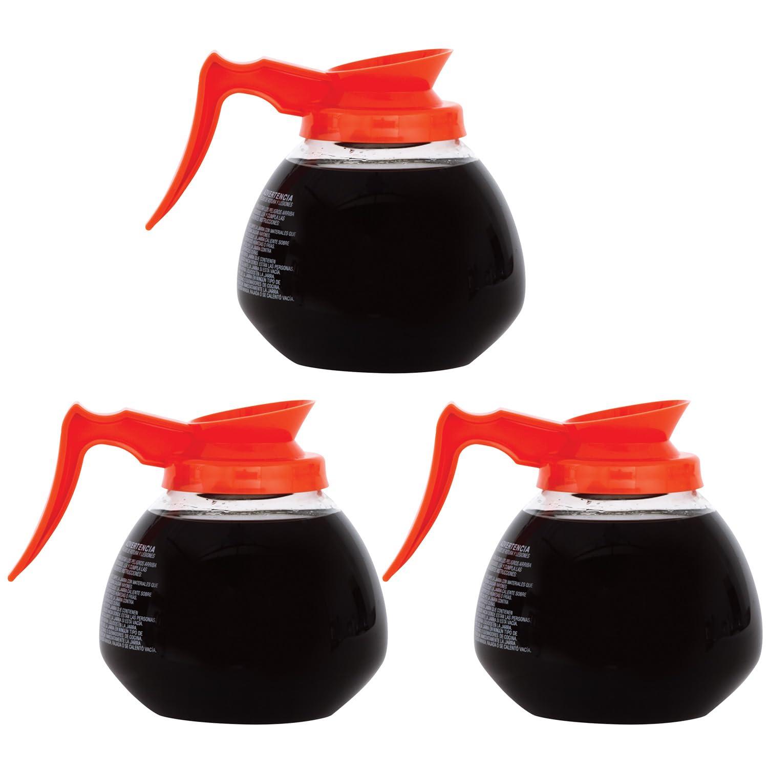 BUNN BUNN 12 Cup Commercial Glass Decanter with Handle (3 Pack), Orange