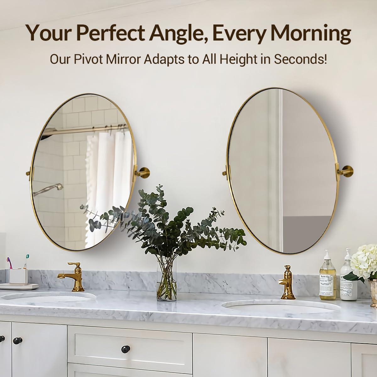 ANDY STAR ANDY STAR Gold Oval Mirror, Oval Pivot Bathroom Mirror, Brushed Gold Oval Pivot Mirror Bathroom Stainless Steel Metal Frame Tilting Vanity Wall Mirror Hangs Vertical