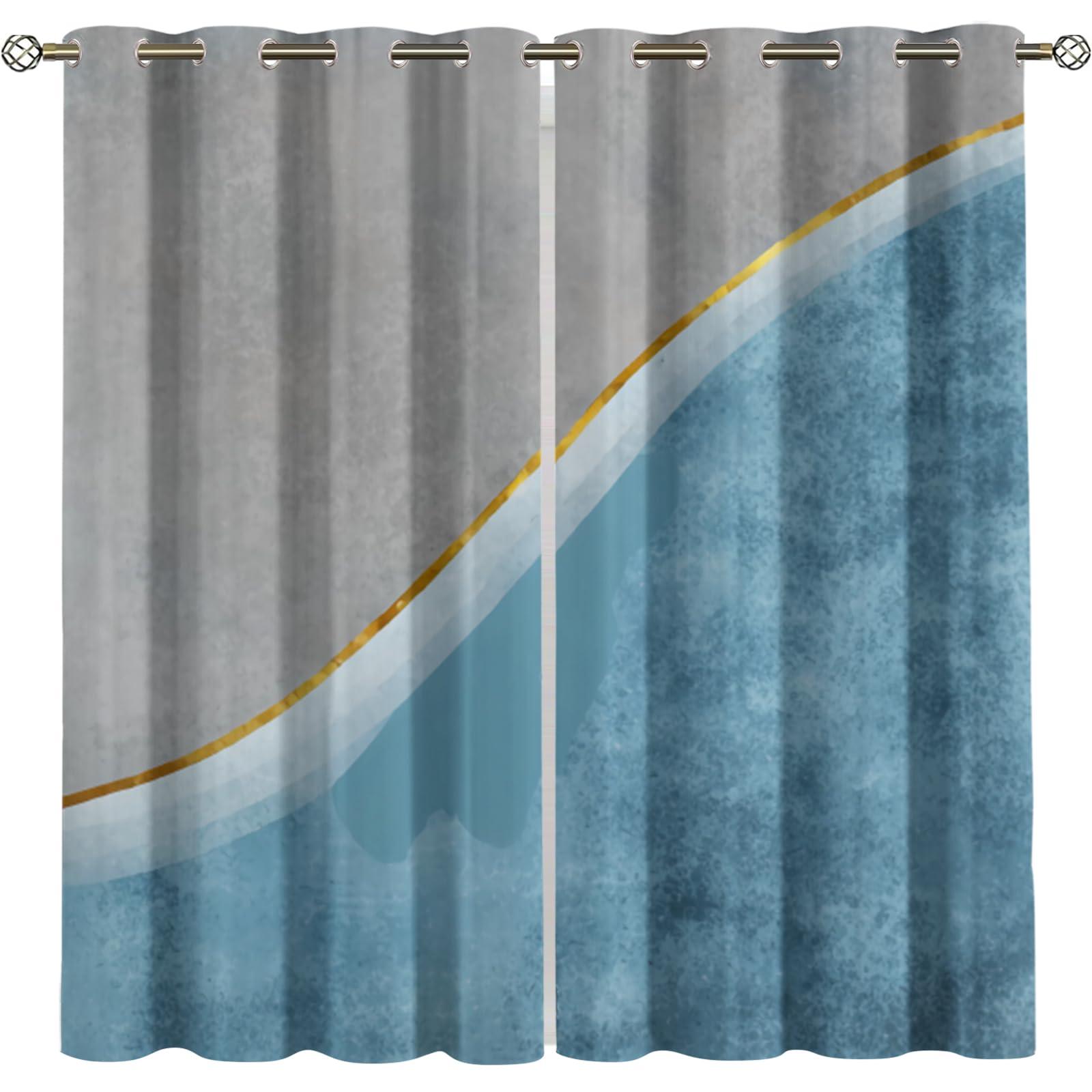 XAFIAUR XAFIAUR Abstract Blue Gray White Blackout Curtains, Gradient Geometric Stripe Art 2 Panels Window Drapes for Boy Girl Bedroom Living Room Black Out Curtains Home Decor Curtains 63" W x 72" L
