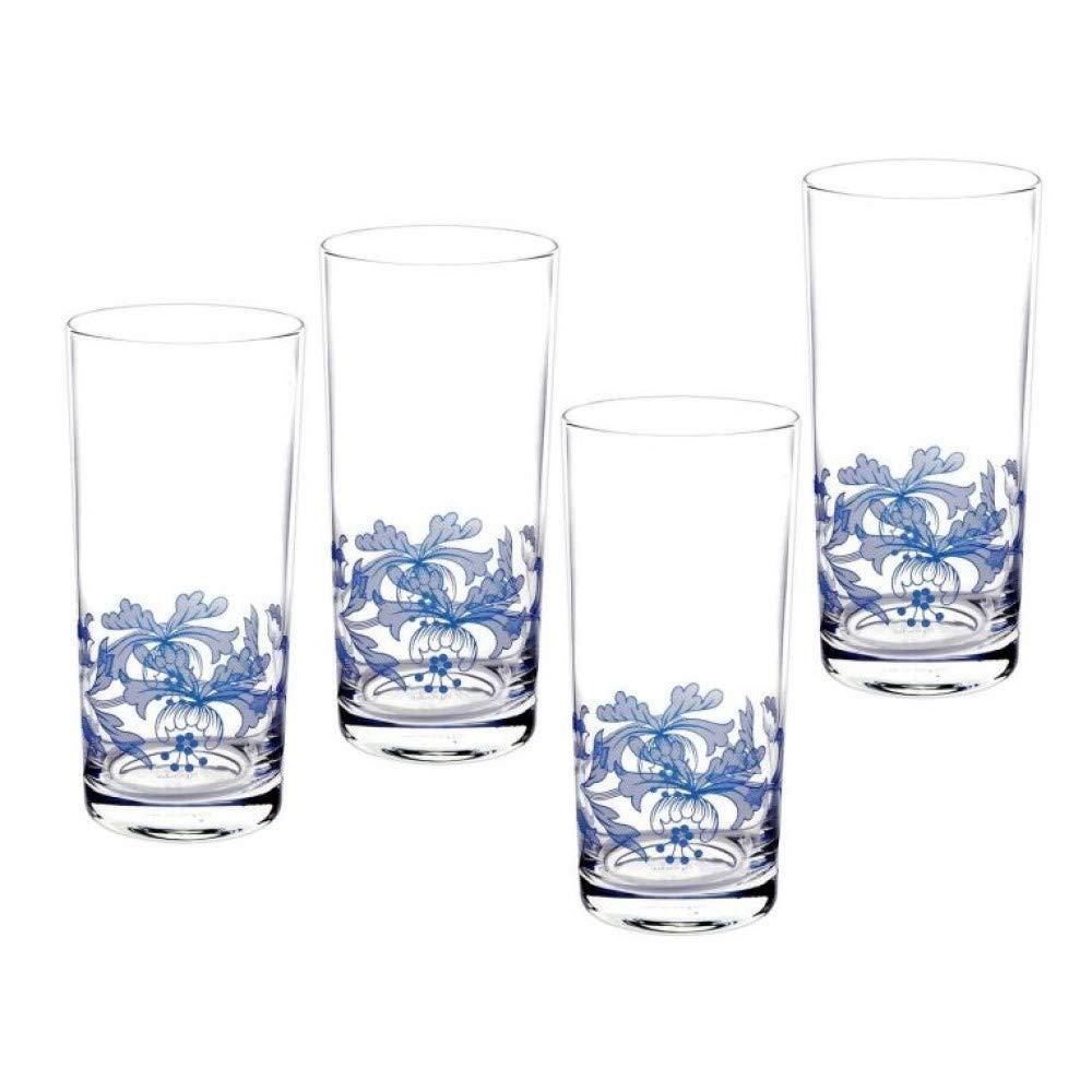 Spode Portmeirion Spode Blue Italian Highball Glasses | Set of 4 | 15 Fluid Ounces |Glasses for Water, Cocktails, and Other Beverages | Handwash Only