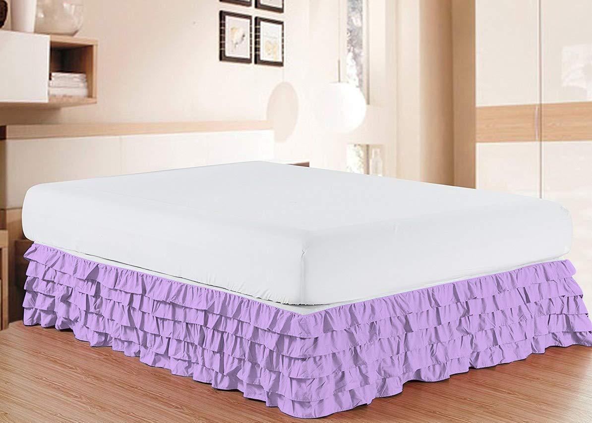 ABP COLLECTION Bed Skirt - 100% Pure Cotton 800 Thread Count Multi-Ruffle Bed Skirt - Luxury Multi Ruffle Bed Skirt Elastic Dust Ruffles with Wrap Around, Easy Fit with 18\" Drop, Twin, Lilac