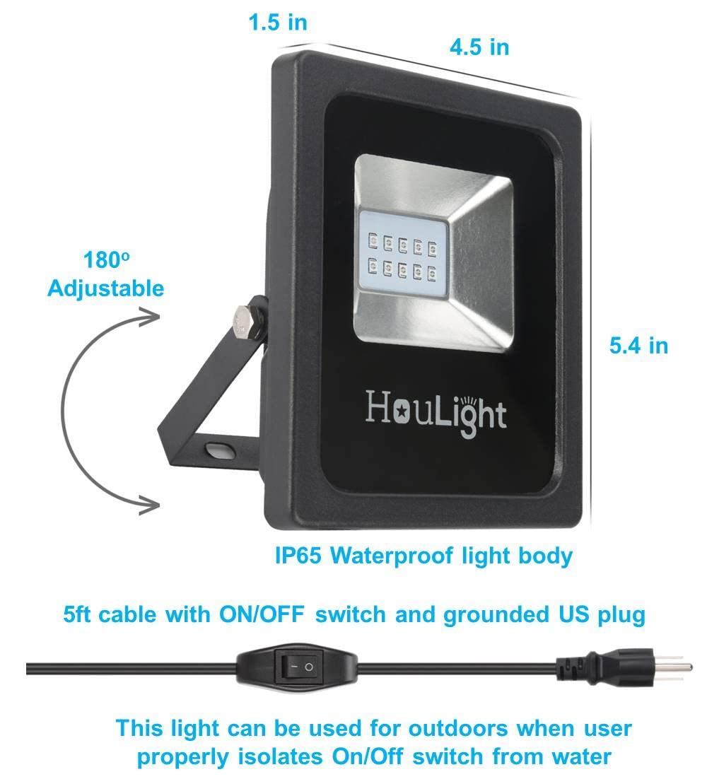 HouLight UV LED Black Light, HouLight High Power 10W LED Black Light Flood Light IP65-Waterproof (85V-265V AC) for Blacklight Party Supplies, Neon Glow, Glow in The Dark, Birthdays, Blacklights, Curing
