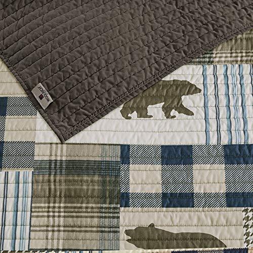 Woolrich Woolrich Reversible Quilt Cabin Lifestyle Design - All Season, Breathable Coverlet Bedspread Bedding Set, Matching Shams, Oversized Full/Queen, Twin Falls Bear Brown/Blue 4 Piece